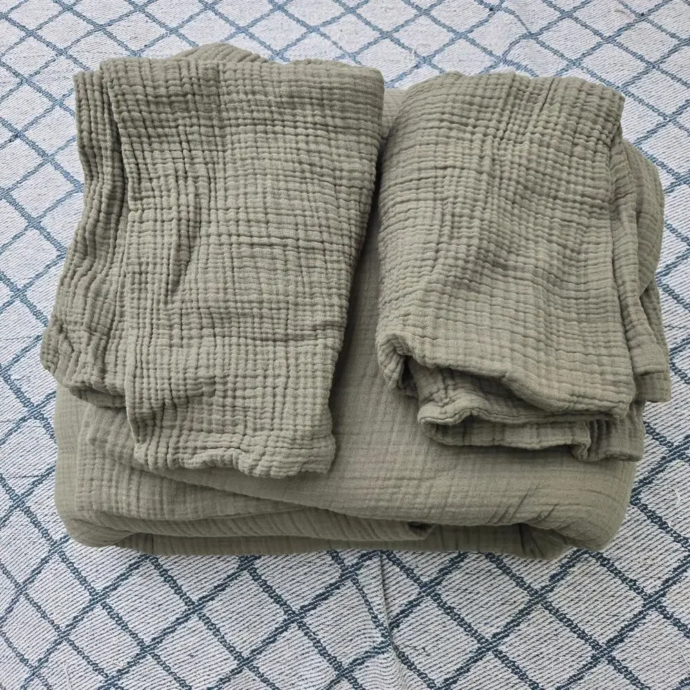 Quince Organic Cotton Gauze Airy Duvet Cover 3Pc Set King Cal King Olive Green